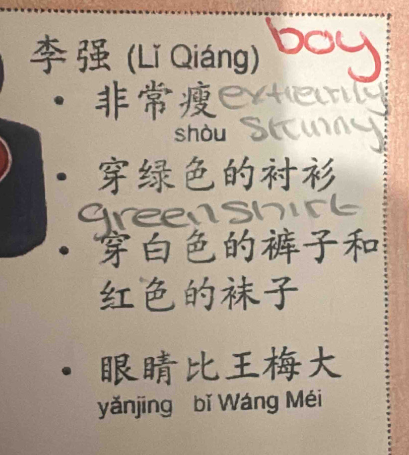 (Lǐ Qiáng) 

shòu 
· 
greens 



yǎnjing bǐ Wáng Méi