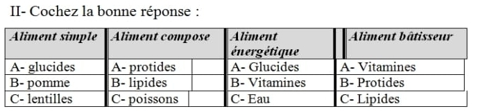 II- Cochez la bonne réponse :