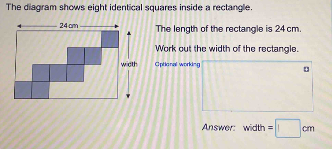 Solved: The diagram shows eight identical squares inside a rectangle ...
