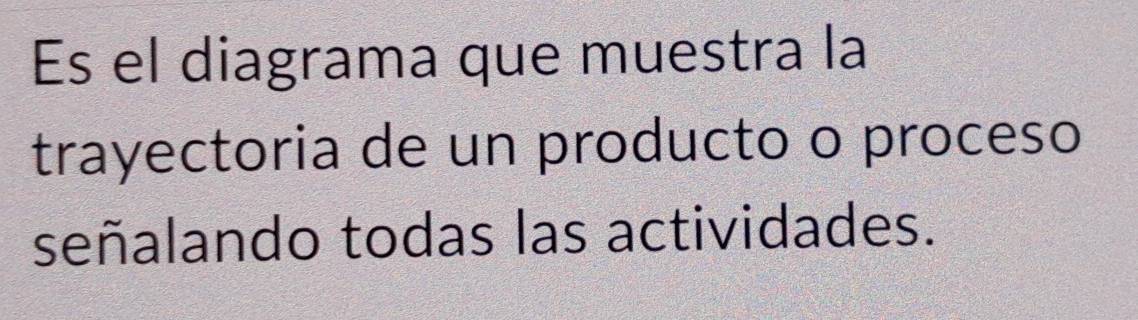 Es el diagrama que muestra la 
trayectoria de un producto o proceso 
señalando todas las actividades.