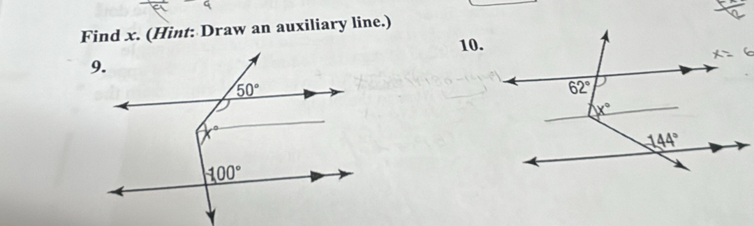 Find x. (Hint: Draw an auxiliary line.)
10.