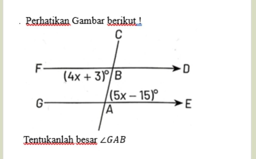 Perhatikan Gambar berikut !
Tentukanlah besar ∠ GAB