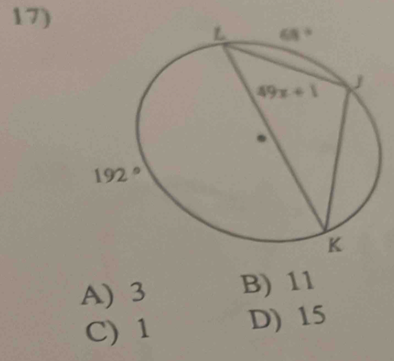 A) 3 B) 11
C) 1
D) 15