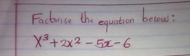 Factonse the equation becow:
x^3+2x^2-5x-6