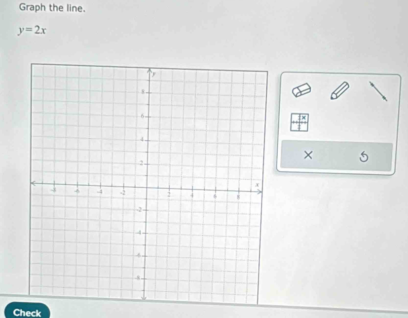 Graph the line.
y=2x
× 
Check