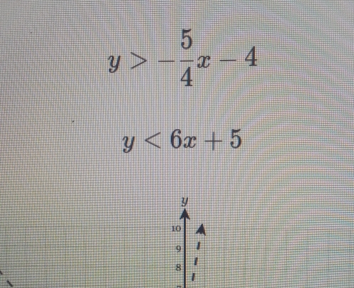 y>- 5/4 x-4
y<6x+5
y
10
9
8