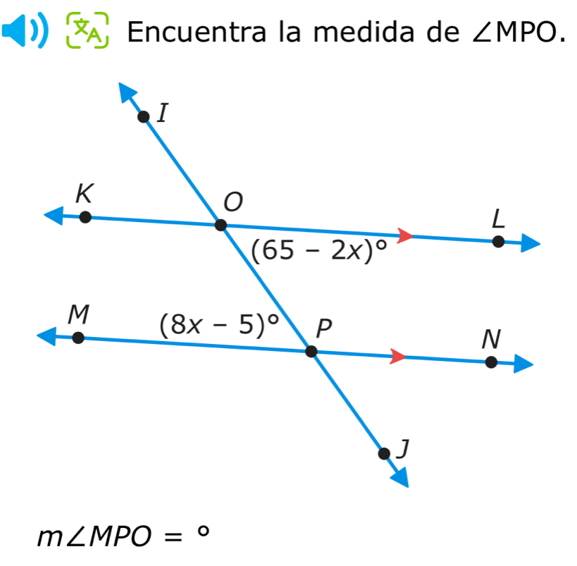 Encuentra la medida de ∠ MPO.
m∠ MPO=^circ 