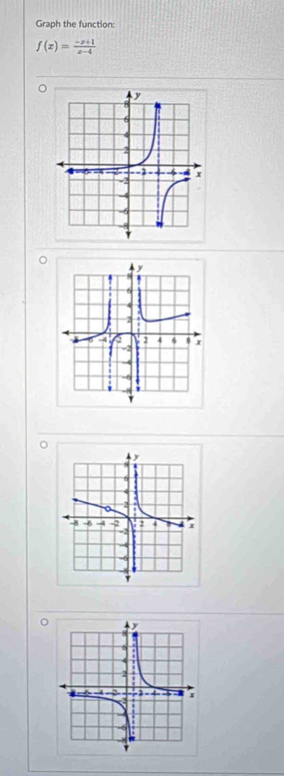 Graph the function:
f(x)= (-x+1)/x-4 