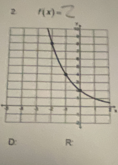 2 f(x)=
- 
D: 
R: