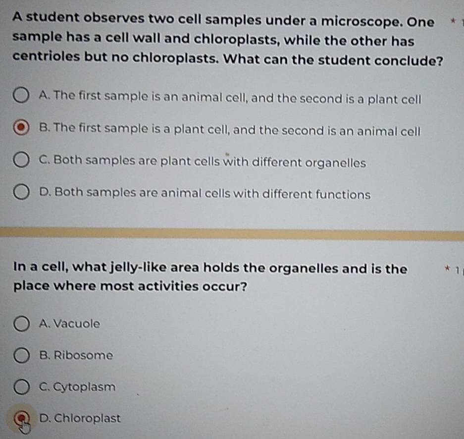 Solved: A student observes two cell samples under a microscope. One ...