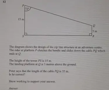 Solved: The diagram shows the design of the zip line structure at an ...