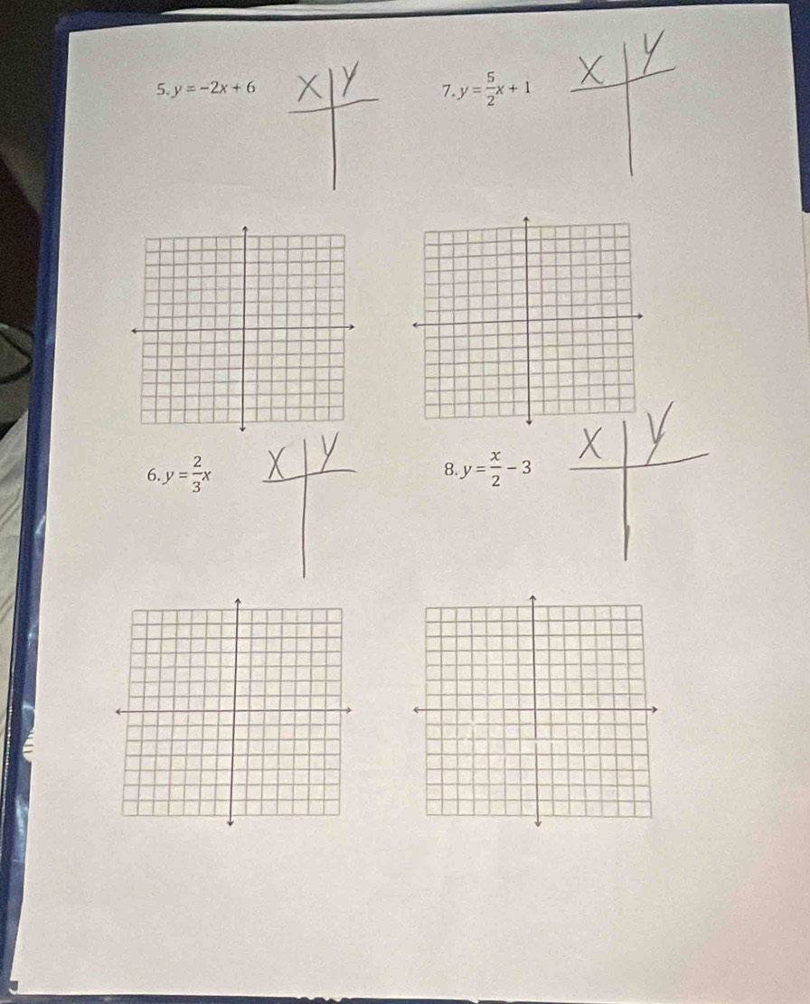 y=-2x+6 7 y= 5/2 x+1
8 
6. y= 2/3 x y= x/2 -3