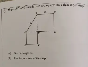 Solved: Shape ABCDEFG is made from two squares and a right-angled ...