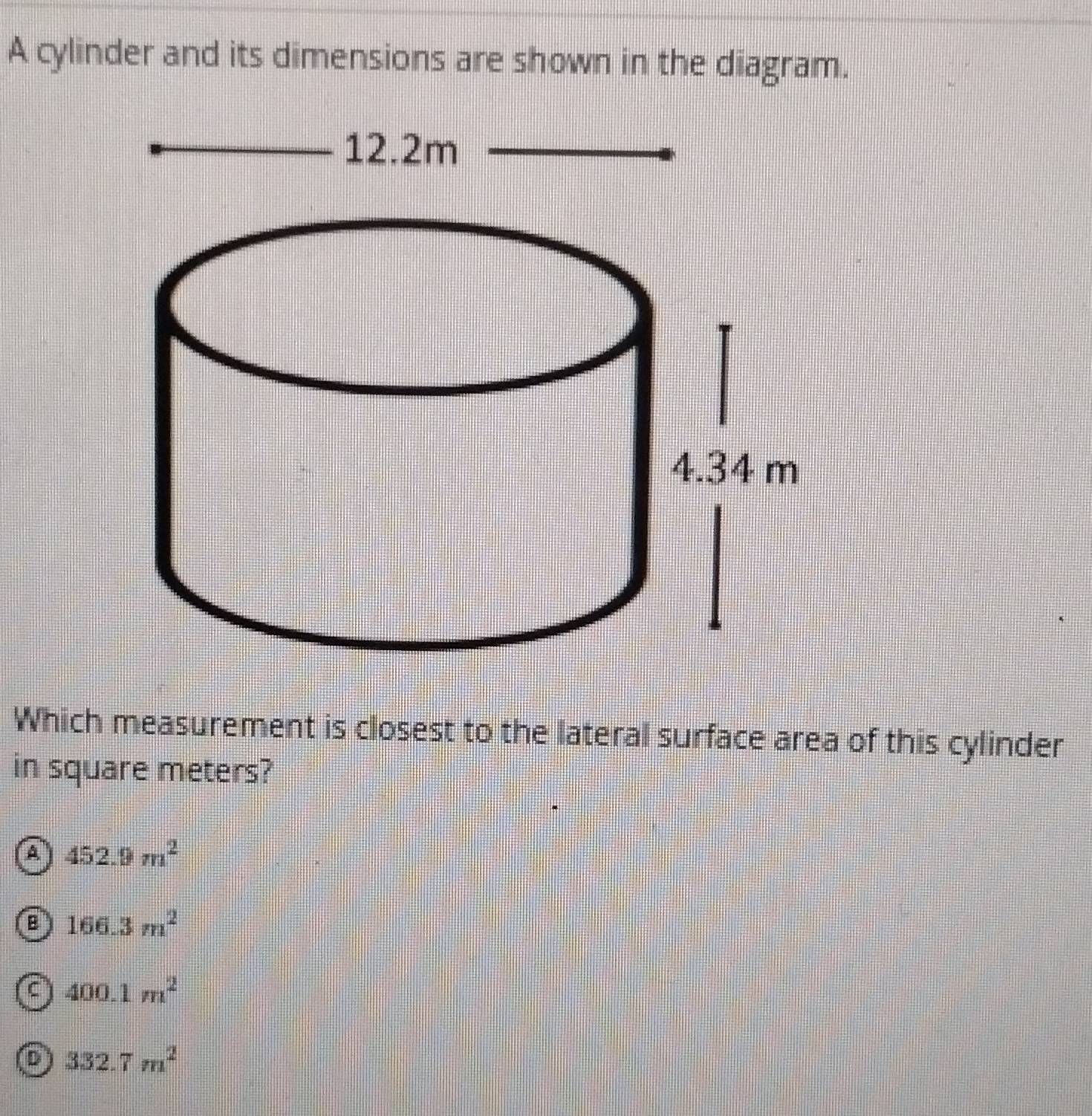 Solved: A cylinder and its dimensions are shown in the diagram. Which ...