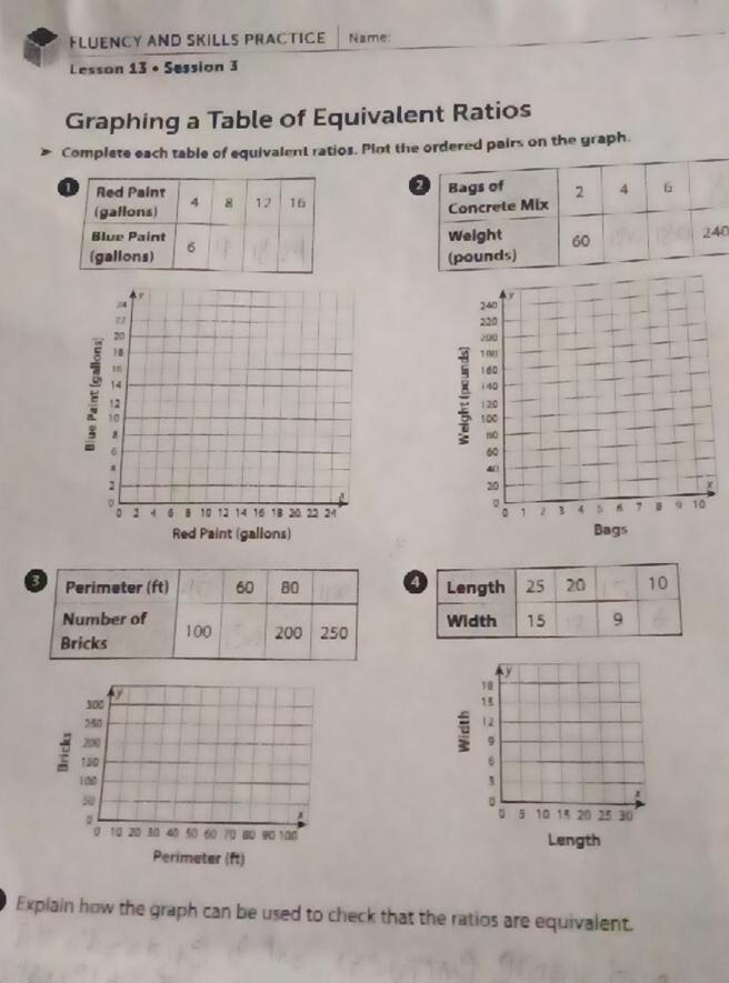 FLUENCY AND SKILLS PRACTICE Name: Lesson 13 • Session 3 Graphing a ...