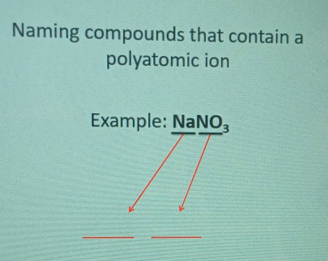 Naming compounds that contain a 
polyatomic ion 
Example: N _ aNO_3 
__