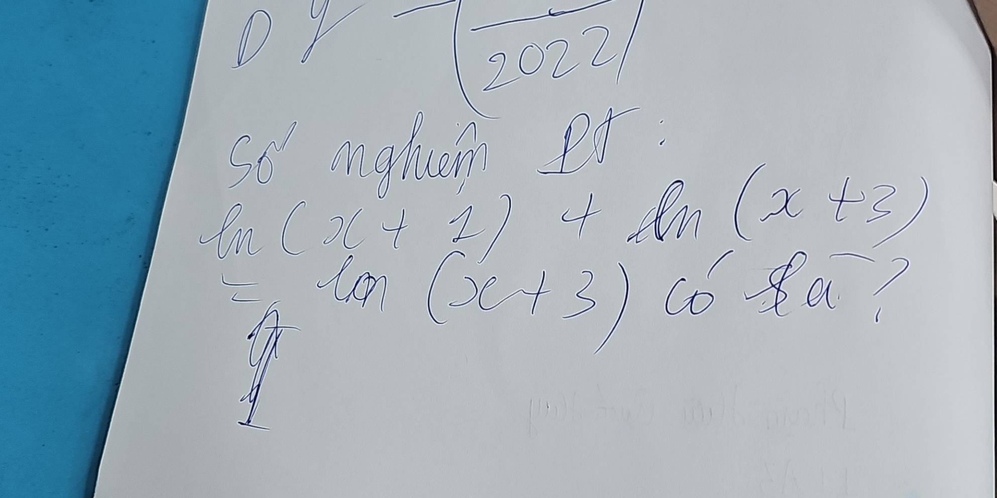 20221 
So Englich Pt.
ln (x+1) +ln (x+3)
overline L tan (x+3)60 8a? 
uf