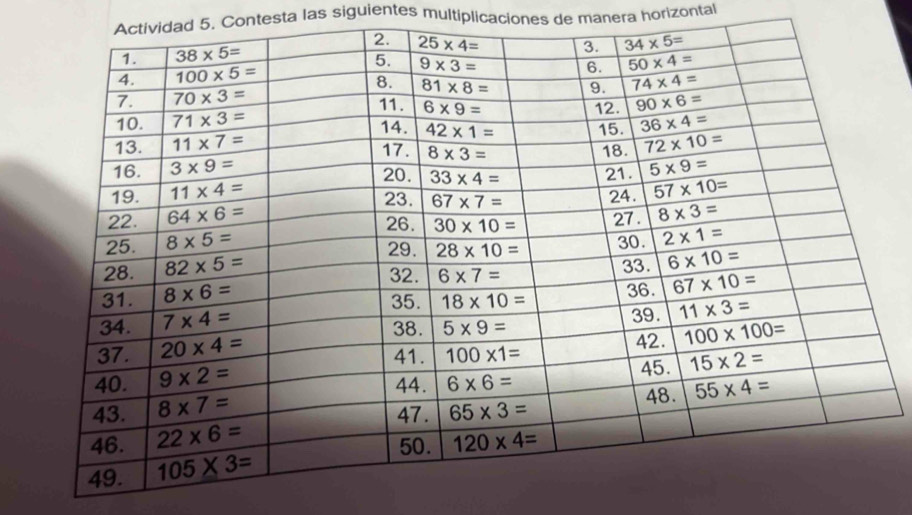 ad 5. Contesta las siguientes multiplicaciones de manera horizontal