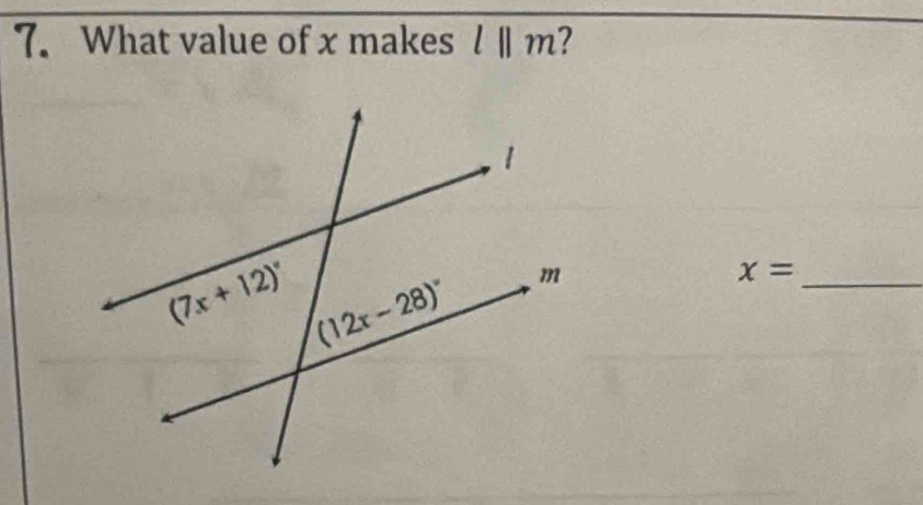 What value of x makes l||m 2
x= _