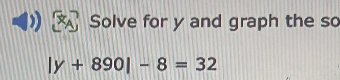 Solve for y and graph the so
|y+890|-8=32