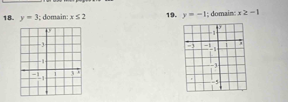 y=3; domain: x≤ 2 19. y=-1; domain: x≥ -1