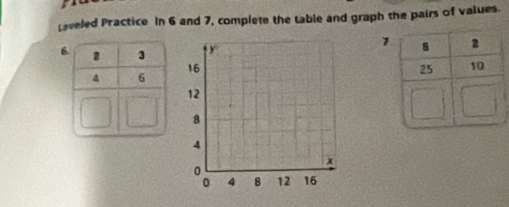 teveled Practice In 6 and 7, complete the table and graph the pairs of values. 
6 
1