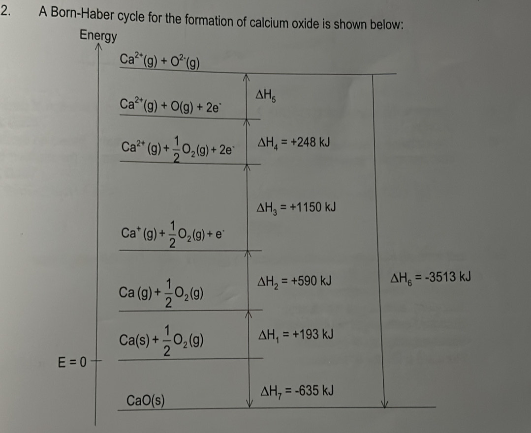 A Born-Haber cycle for the formation of calcium oxide is shown below: