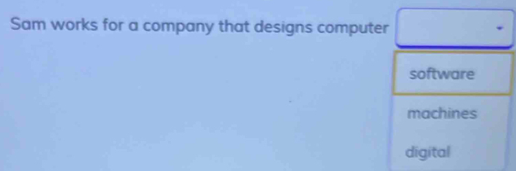 Sam works for a company that designs computer 
software 
machines 
digital