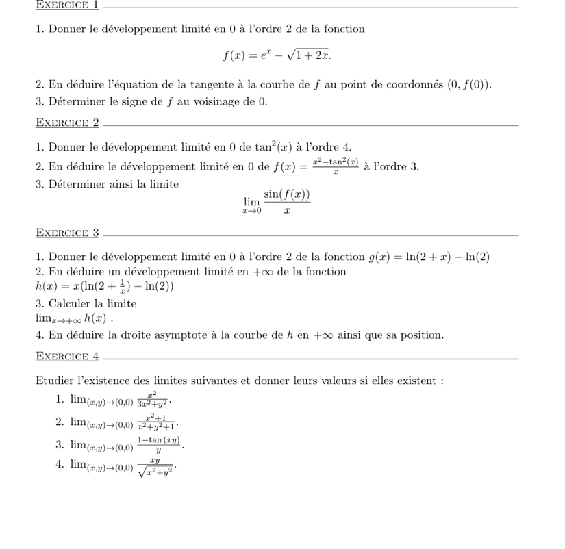 Résolu Exercice 1_ _ _ 1. Donner le développement limité en 0 à l — free download