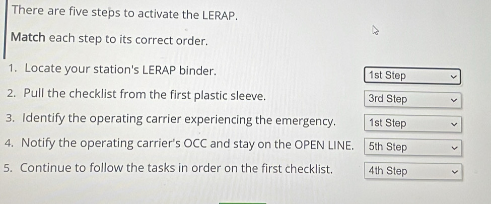 Solved: There are five steps to activate the LERAP. Match each step to ...