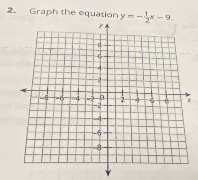 Graph the equation y=- 1/2 x-9.