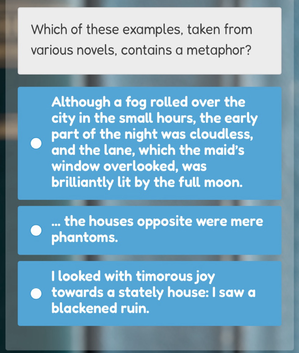 Solved: Which of these examples, taken from various novels, contains a ...