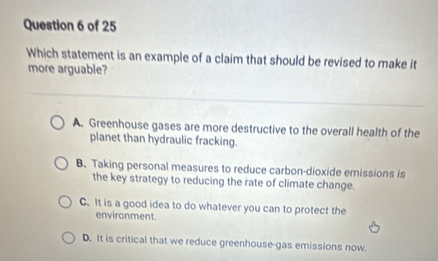 Solved: Which statement is an example of a claim that should be revised ...