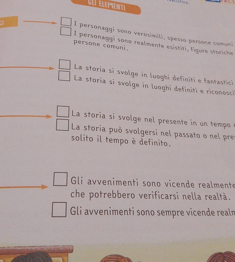 alístico.
GLTELEMENTI
I personaggi sono verosimili, spesso persone comuni
I personaggi sono realmente esistiti, figure storiche
persone comuni.
La storia si svolge in luoghi definiti e fantastici
La storia si svolge in luoghi definiti e riconosci
La storia si svolge nel presente in un tempo e
La storia può svolgersi nel passato o nel pres
solito il tempo è definito.
Gli avvenimenti sono vicende realmente
che potrebbero verificarsi nella realtà.
Gli avvenimenti sono sempre vicende realm