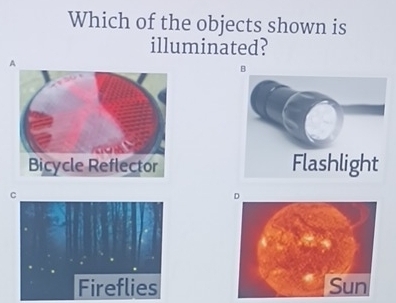 Which of the objects shown is 
illuminated? 
A 
B