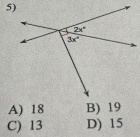 A) 18 B) 19
C) 13 D) 15