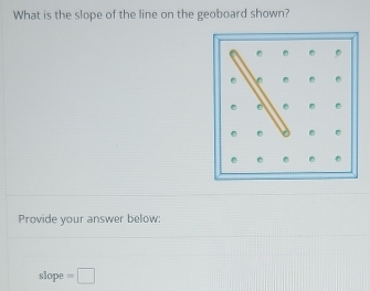 What is the slope of the line on the geoboard shown? 
Provide your answer below:
slope =□