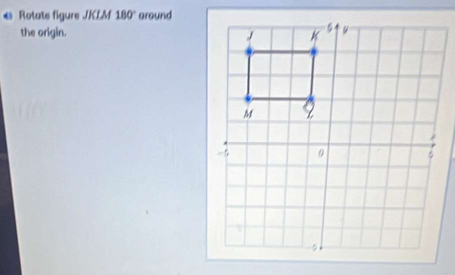 Rotate figure JKLM 180° around 
the origin.