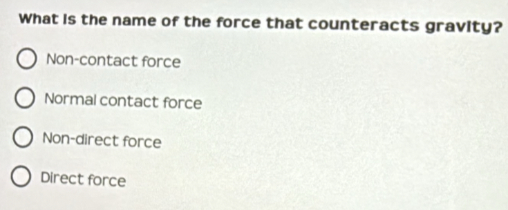 Solved: What is the name of the force that counteracts gravity? Non ...