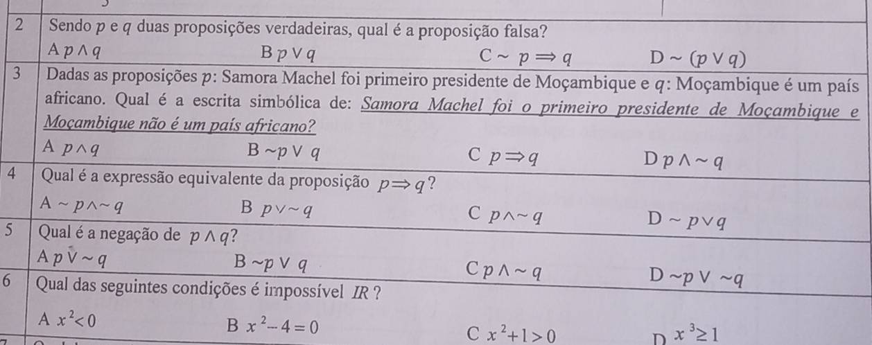 3s
e
4
5
6
C x^2+1>0
D x^3≥ 1