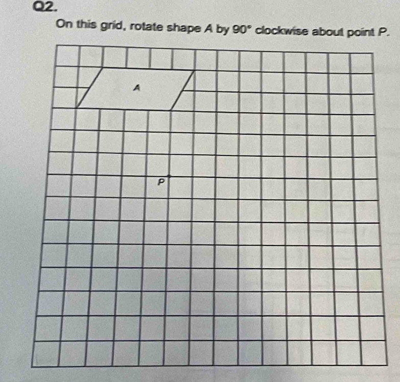 On this grid, rotate shape A by