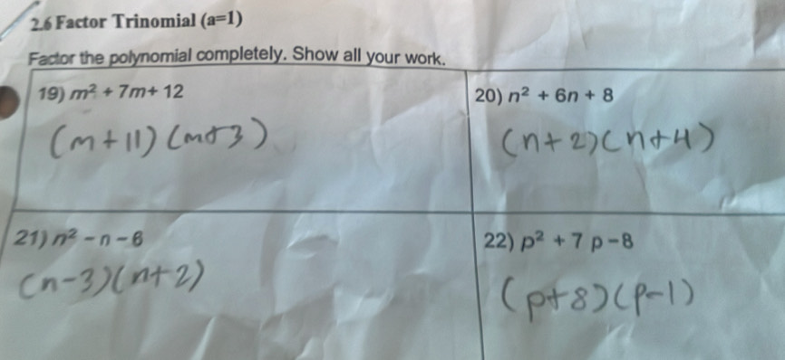 2.6 Factor Trinomial (a=1)