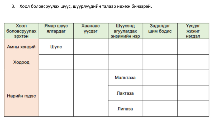 Χоол боловсруулах шγγс, шγγрлγγдийн талаар нθхθж бичэрэй.