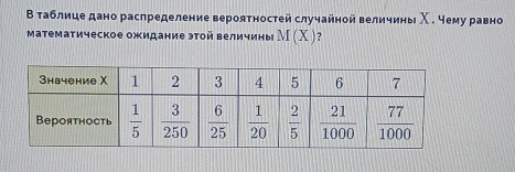 В таблице дано распределение вероятностей случайной величины Χ . чему равно
Математическое ожидание этой величины M(X) ?