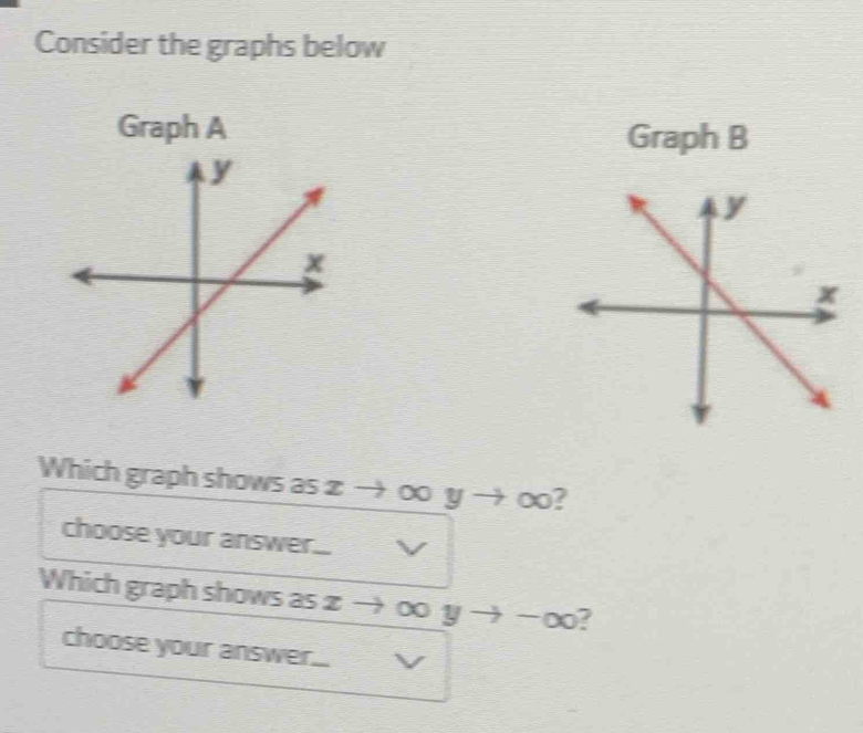 Consider the graphs below 
Graph A Graph B 
Which graph shows as z → ∞ y → o? 
choose your answer... 
Which graph shows as z 0 y → ∞ ? 
choose your answer...