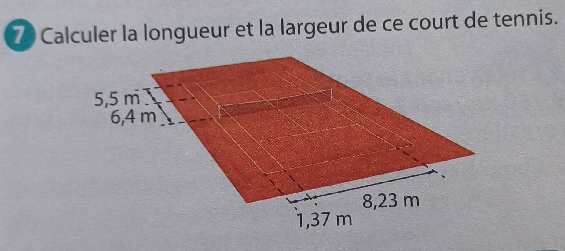 Calculer la longueur et la largeur de ce court de tennis.