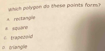 Which polygon do these points form?
A rectangle
B. square
c. trapezoid
D. triangle