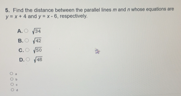 Solved: Find the distance between the parallel lines m and n whose ...