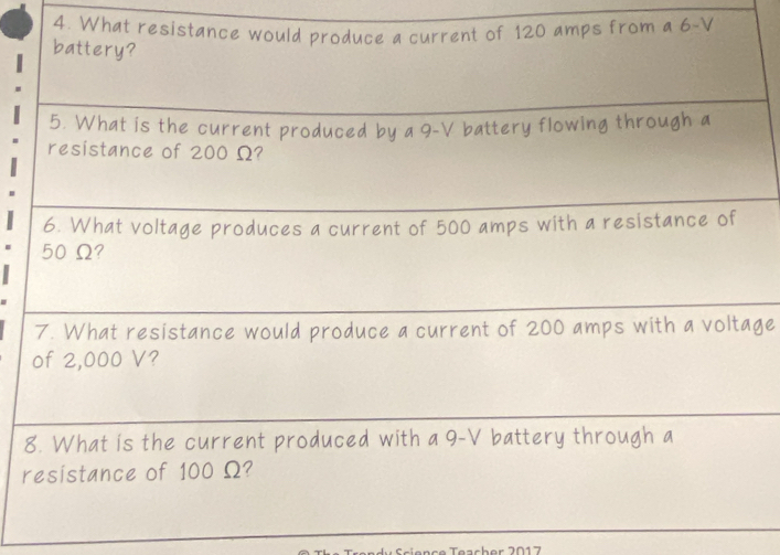 What resifrom a 6 -V 
ge
8
r