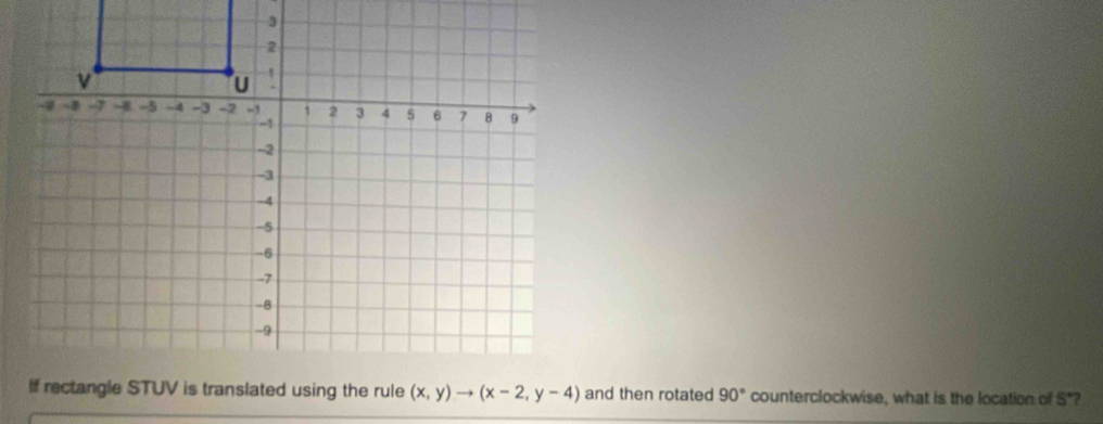 and then rotated 90° counterclockwise, what is the location of S"?